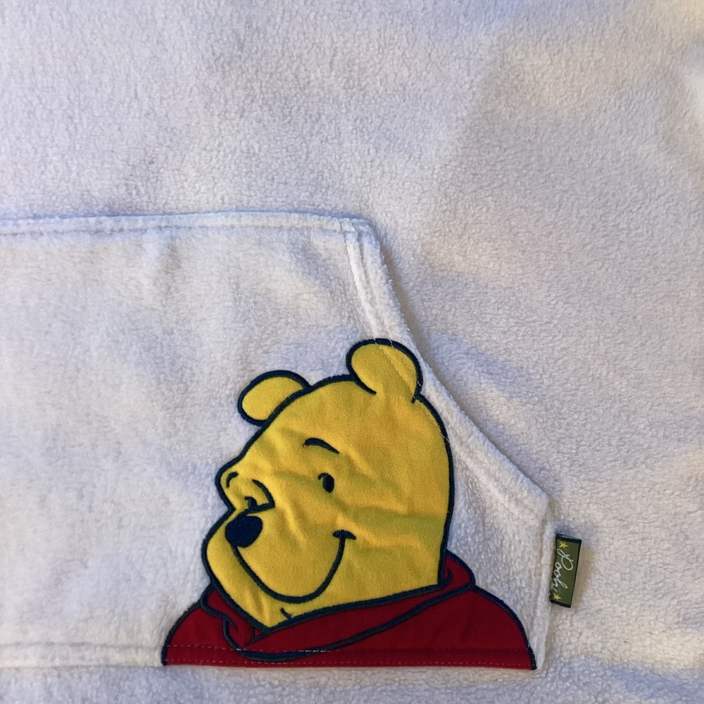 Disney Womens Leather Lace Up Fleece Pullover XL Cream Embroidered Pooh Bear - Picture 4 of 10